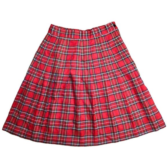 Vintage Red Plaid Gingham Preppy Pleated Schoolgirl Skirt - Picture 2 of 5